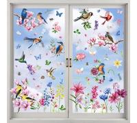 Lekabee Spring & Summer Window Clings, Flower Butterfly Tree Branch Hummingbird Window Stickers Decorations for Glass Windows,Flower Window Stickers for Seasonal and Home Decor Delight
