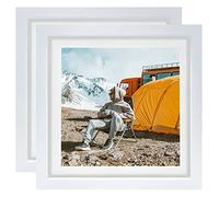 LEKAIYA 10x10 White Picture Frames Set of 2, Square Solid Wood Frame to Display 8x8 Picture with Mat or 10x10 Without Mat for Tabletop or Wall Mounting