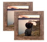 LEKAIYA 5x5 Picture Frames Set of 2, Square Rustic Wood Grain Photo Frame for Tabletop or Wall Mounting Display