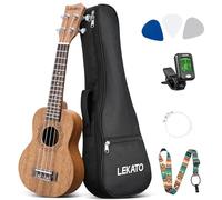 LEKATO 21 Inch Soprano Ukulele for Beginners Starter Kit Sapele Ukelele Professional Hawaiian Guitar Uke for Adults Kids with Gig Bag Strap Nylon Strings Picks Digital Tuner(21" Sapele)