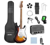 LEKATO 39" Electric Guitar Kit, Full Size Beginner Guitar Pack with HSS Pickups, Roasted Maple Neck, 5W Guitar Amp, Bag, Tuner, Capo, Strap, Picks, String, Cable, Brown