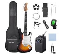 LEKATO 39" Electric Guitar Kit, Full Size Beginner Guitar Pack with SSS Pickups, Roasted Maple Neck, 5W Guitar Amp, Bag, Tuner, Capo, Strap, Picks, String, Cable, Brown