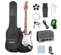 LEKATO Electric Guitar Kit Beginner 39 Inch Full Size Solid Body Guitar HSS for Starter with 10w Mini Amp, Bag, Tuner, Capo, Shoulder Strap, Picks, String, String Winder&Cutter - Black