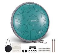 LEKATO Steel Tongue Drum 13 Inch 15 Notes, Steel Alloy Drum Beginner Professional Zen Drum Percussion for Meditation Yoga Musical Education, Best Gift for Families/Friends, Green