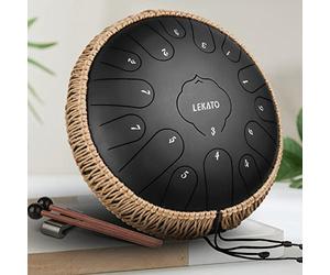 LEKATO Steel Tongue Drum 13 Inch 15 Notes, Steel Alloy Drum C Key Beginner Zen Percussion for Meditation Yoga Musical Education, Best Gift for Adult Beginner, Black