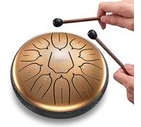 LEKATO Steel Tongue Drum 6 Inch 11 Note, D Key Handpan Rain Drum for Outside Garden Sound Healing, Steel Alloy Ethereal BalmyDrum with Storage Bag, Percussion Instrument Gift for Beginner, Gold Pearl