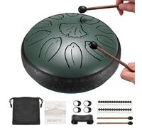 LEKATO Steel Tongue Drum, 6 Inch 11 Notes in C Key, Stainless Alloy Balmy Ethereal Drum with Song Book, Carry Bag, Drum Mallets, Mini Handpan Percussion for Meditation, Mind Healing, Gift(Green)