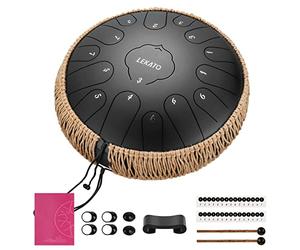 LEKATO Tongue Drum for Sound Healing, 13" 15 Notes C Major(Black)