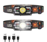 LeKaufen 2 Pack LED Head Torch Rechargeable, 2000L Headlamp 5 Modes with Motion Sensor, Waterproof, Long Battery Life, Lightweight Head Torch for Running Fishing Camping (2)