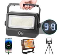 LeKaufen 203 LED Solar Floodlight 100W, Rechargeable Work Light Flood Light Outdoor Magnetic Camping Lights, 4 Modes LCD Power Display Waterproof Portable Spotlight for Shed Car Repairing Fishing