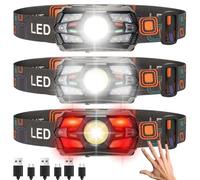 LeKaufen 3 PCS LED Head Torch Rechargeable, 2000 Lumen Headlamp with 5 Modes, Waterproof Headlight with Motion Sensor, Long Battery Life, Lightweight Headtorch for Running, Fishing, Camping