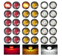LeKaufen 30PCS 3/4" Trailer Side Marker Lights 12v/24v Front Rear Side Marker Indicator Light Universal Side Lights LED Trailer Lights Waterproof for Truck Trailer Caravan Boat (Red+White+Yellow)