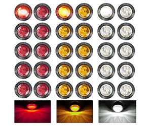 LeKaufen 30PCS 3/4" Trailer Side Marker Lights 12v/24v Front Rear Side Marker Indicator Light Universal Side Lights LED Trailer Lights Waterproof for Truck Trailer Caravan Boat (Red+White+Yellow)