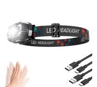 LeKaufen LED Head Torch Rechargeable, 2000L Headlamp 5 Modes with Motion Sensor, Waterproof, Long Battery Life, Lightweight Head Torch for Running Fishing Camping (1)