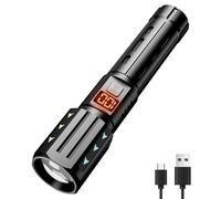 LeKaufen LED Rechargeable Torch with LCD Power Display, 10000 Lumens LED Torch Extremely Bright with 4 Modes, Zoomable Torch for Camping, Outdoor, Hiking