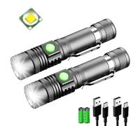 LeKaufen Torch LED Rechargeable Pack of 2, Small Torch Camping with Strobe, 2000 Lumens, 4 Modes, Adjustable Focus, Waterproof for Children Outdoor Travel Gift