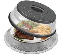LekDrok Microwave Food Cover with Mat 12 Inch, Mat as Bowl Holder, Cover for Splatter Guard, Collapsible Lid for Plate Dish, Multi-Purpose Silicone Mat & Kitchen Colander Gadget for Meal Prep,Charcoal