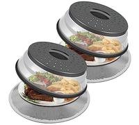 LekDrok Pack 2, Microwave Food Cover with Mat 12 Inch, Mat as Bowl Holder, Cover for Splatter Guard, Collapsible Lid for Plate, Multi-Use Silicone Mat & Kitchen Colander Gadget for Meal Prep, Charcoal