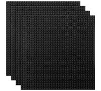 Lekebaby 4 Pack Classic Base Plates,25.5 x 25.5 cm Building Board Baseplates 100% Compatible with All Major Brands,Black