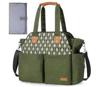 Lekebaby Baby Changing Bag - Large Nappy Bags for Mom and Dad, Stylish Travel Tote with Changing Mat, Army Green