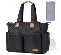 Lekebaby Baby Changing Bag - Large Nappy Bags for Mom and Dad, Stylish Travel Tote with Nappy Changing Mat, Quilted Black