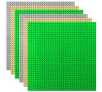Lekebaby Classic Baseplates 10"x10" Large Building Board Base Plates 100% Compatible with All Major Brands, 6 Pack,For Kids Over Three Years Old,Green/Light Grey/Sand