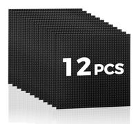 Lekebaby Classic Baseplates Building Base Plates for Building Bricks,10" x 10" Baseplates 100% Compatible with Major Brands,Pack of 12,Black