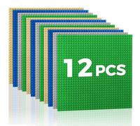 Lekebaby Classic Baseplates Building Base Plates for Building Bricks,10" x 10" Baseplates 100% Compatible with Major Brands,Pack of 12,Green/Blue/Grey/Sand
