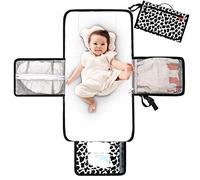 Lekebaby Nappy Changing Mat Portable Changing Mat Baby Travel Change Mat with Wipe-Pocket and Head Cushion, Cow Stria