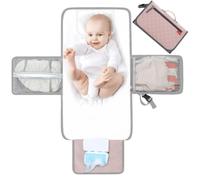 Lekebaby Portable Changing Mat, Baby Changing Mats for On the Go with 3 Compartments, Waterproof Foldable Changing Mat with Cloth Dispenser and Comfortable Pillow, Pink