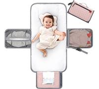 Lekebaby Portable Changing Mat Baby Nappy Changing Mat Travel Baby Change Mat with Wipe-Pocket and Head Cushion, Quilted Pink