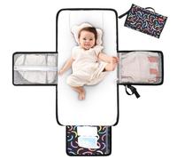 Lekebaby Portable Nappy Changing Mat Travel Baby Change Mat with Wipe-Pocket and Head Cushion, Color Bar