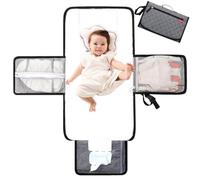 Lekebaby Portable Nappy Changing Mat Travel Baby Change Mat with Wipe-Pocket and Head Cushion, Diamond Quilting Grey