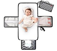 Lekebaby Portable Nappy Changing Mat Travel Baby Change Mat with Wipe-Pocket and Head Cushion, White Wave