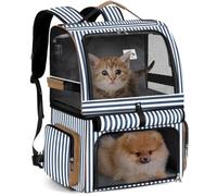 Lekebobor Cat Backpack for 2 Cats - Double-Compartment Pet Carrier for Two Small Cats or One Medium Dog, Fits Up to 24 Lbs, Blue Striped