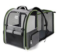 Lekebobor Large Cat Backpack Carrier Expandable Pet Carrier Backpack for Small Dogs Medium Cats Fit Up to 18 Lbs,Dogs Foldable Puppy Backpack Carrier for Travel, Hiking,Grey with Green Edge, XL