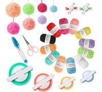 Lekeeu Pom Pom Maker Set 20Pack 6 Sizes of Pompom Makers Tool with 12 Colours Yarn Sewing Scissors Sweater Ball Knitting Craft Kit Easy DIY Fluff Balls for Adults Kids Beginner Handmade Toy