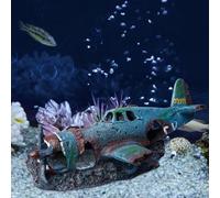 LEKEFETO Aquarium Shipwreck Aeroplane Decorations, Aquarium Decoration Pirate Ship, Sunken Ship Ornament, Aquarium Air Pump, Powered Action Decor (Small Plane)