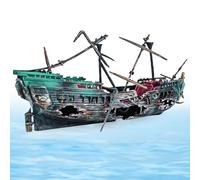 LEKEFETO Aquarium Shipwreck Decorations, Fish Tank Sculpture Pirate Ship Air Bubbler Sunken Ship Ornament Aquarium Air Pump Powered Action Decor (Dark Green)