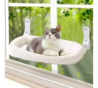LEKEFETO Cordless Cat Hammock, Cat Window Lounger with Suction Cups & Removable Double-Sided Fabric Cushion, Foldable Cat Window Perch up to 15 kg, for Windows and Wall - 30 x 52 cm, White