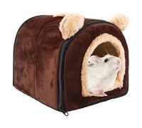 LEKEFETO Guinea Pig Bed, Warm Guinea Pig House with Removable Mat, Rabbit Cave Winter Cuddly Cave for Dwarf Rabbits, Chinchilla, Hamster, Parrot - 26 x 26 x 26 cm, Coffee