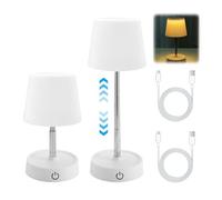 LEKEFETO Pack of 2 LED Table Lamps, Battery, USB Rechargeable: Wireless Table Lamp, Height Adjustable, Telescopic Touch Bedside Lamp, Rechargeable with USB for Bedside, Bedroom, Living Room