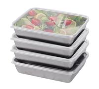 LEKEFETO Pack of 4 Fresh Food Storage Boxes: 25.5 x 20 x 5.5 cm Food Storage Box, Stackable Food Storage Containers, Food Storage Containers with Transparent Lid, Fridge Organiser, for Cheese, Meat