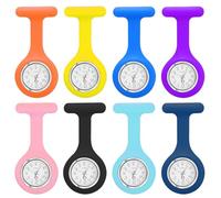LEKEFETO Set of 8 Nurse Watches, Nurse Watches with Clip, Hygienic Silicone Case & Precise Quartz Movement, Rotating Dial for Nurses, Doctors, 8 Colours, Colourful