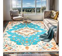lekeplus Soft Vintage Area Rug Persian Carpet Living Room Rugs Bedroom Rug Dining Room Carpet Home Decor Machine Washable CarpetsNon-Slip Rugs Low Pile (Dark Blue, 60x90cm)