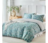 Lekesky 100% Cotton King Size Duvet Cover Sets with Botanical Leaf Pattern