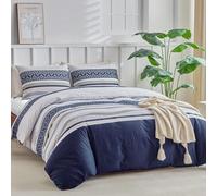 Lekesky Bed Linen 200 x 200 cm, Summer Bed Linen 200 x 200 cm, Bed Linen with Zip + 2 Pillowcases 80 x 80 cm, Stripes - Blue