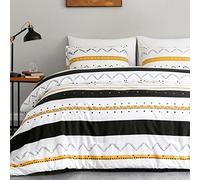 Lekesky Bedding Bed Linen Set, 3 Pieces, Microfibre Duvet Cover Set 220 x 200 cm + 2 Pillowcases 80 x 80 cm, Polka Dot Stripes - White