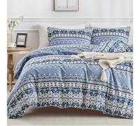 Lekesky Bohemian King Size Duvet Cover Sets Blue Bedding Geomoetric Stripes Print Bedding Sets King Size (1x Quilt Cover, 2x Pillowcases) Ultra-Soft Microfibre Blue Duvet Set 230x220 cm