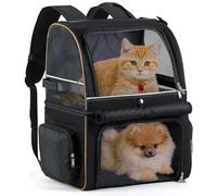 Lekesky Cat Backpack Carrier for 2 Cats, Double-Compartment Pet Carrier Backpack for Two Small Cats or One Medium Dogs, Cats Carrier Backpack Dog Carrier Backpack Fits Up to 24 Lbs (Black)